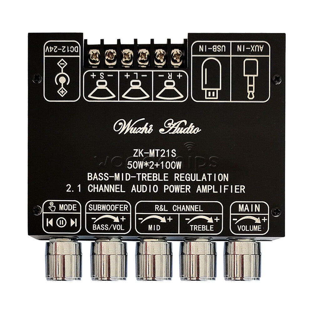 Bluetooth 5.0 Audio Amplifier Module High Low Tone 50W*2 Stereo +100W Subwoofer