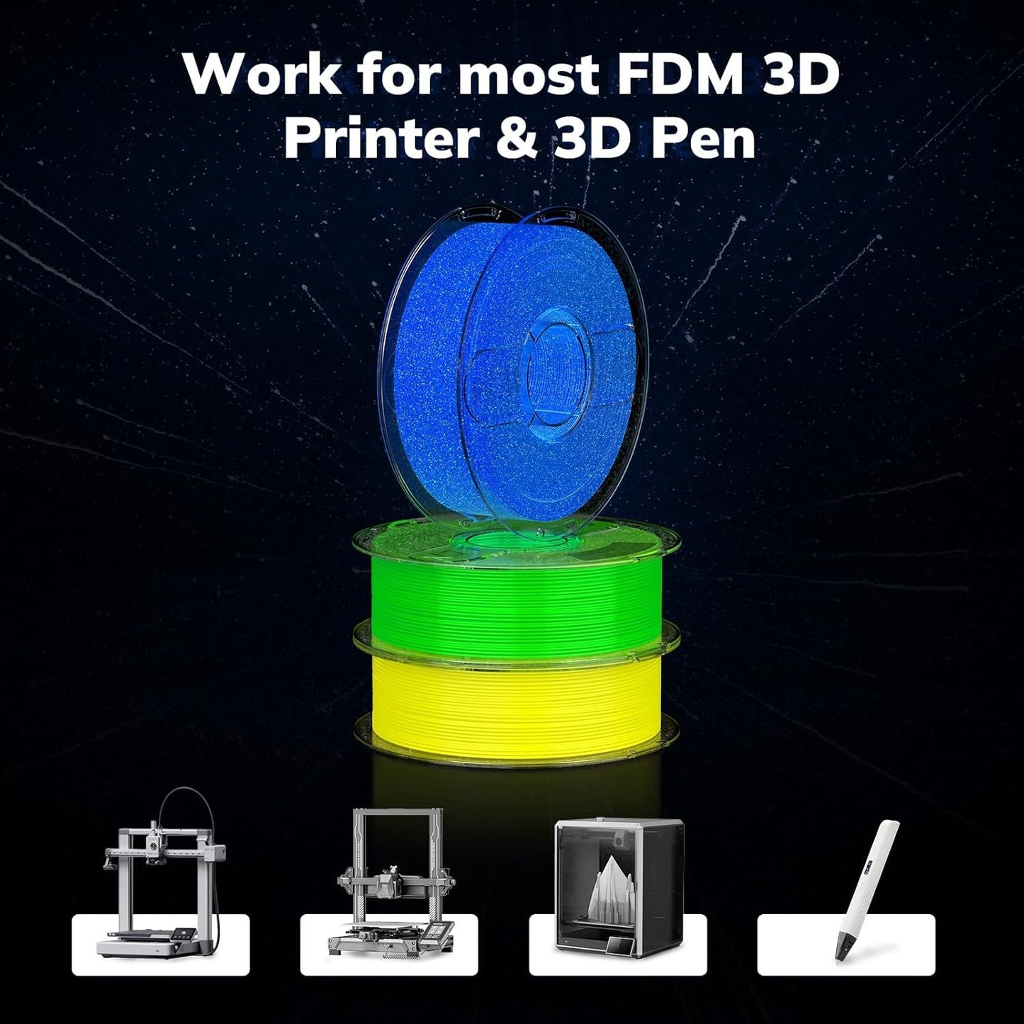 1.75mm Glow-in-Dark PLA 3D Filament, 1kg Spool, Firefly Blue, UV Reactive