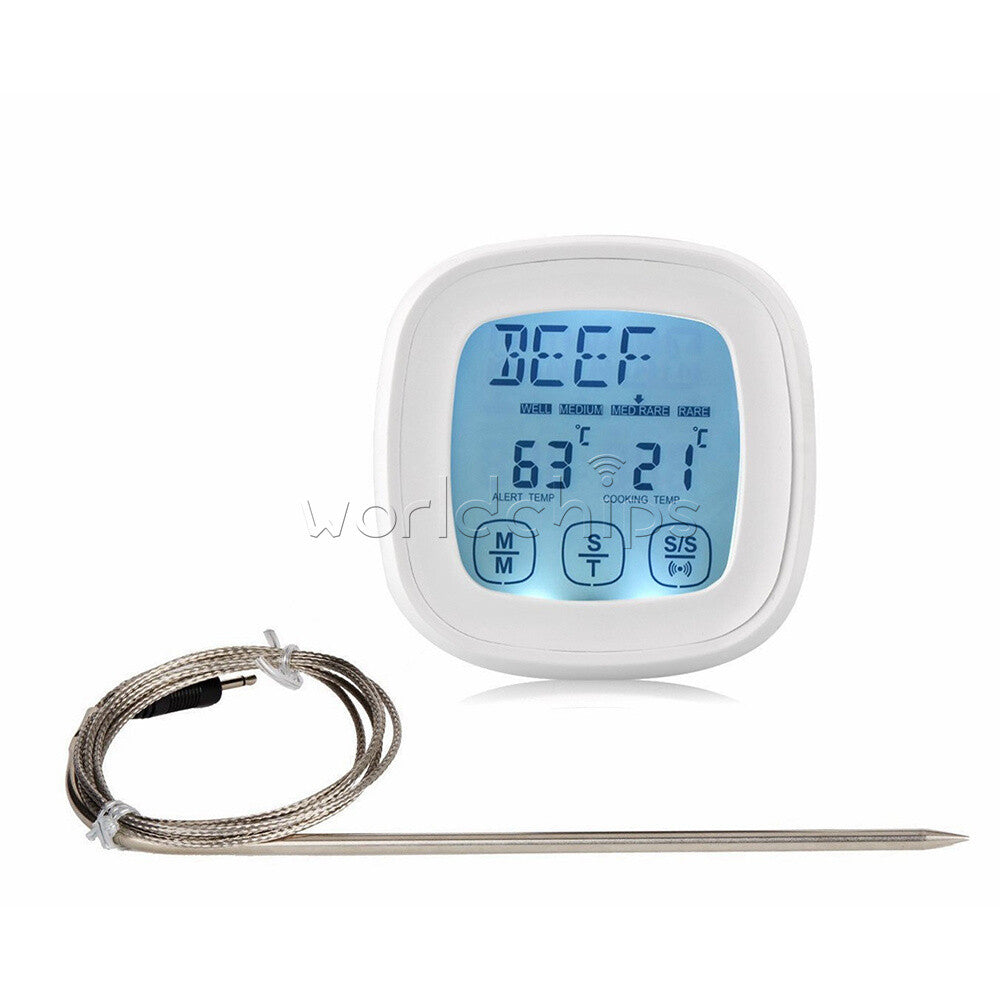 Digital Meat Thermometer for Oven BBQ Grill Food Cooking Touchscreen Timer alarm