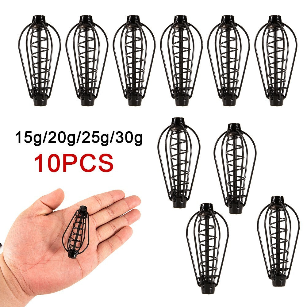 Carp Fishing Feeder 4 Sizes Bait Cage Black Spring Sinker Swim Feeders 10pcs