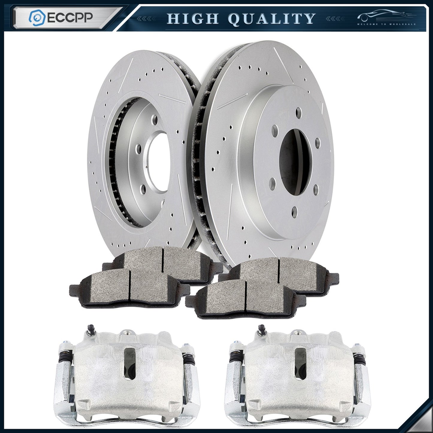Front Brake Calipers Brake Rotors Brake Pads Set 8Pcs For 2005-2008 Ford F-150