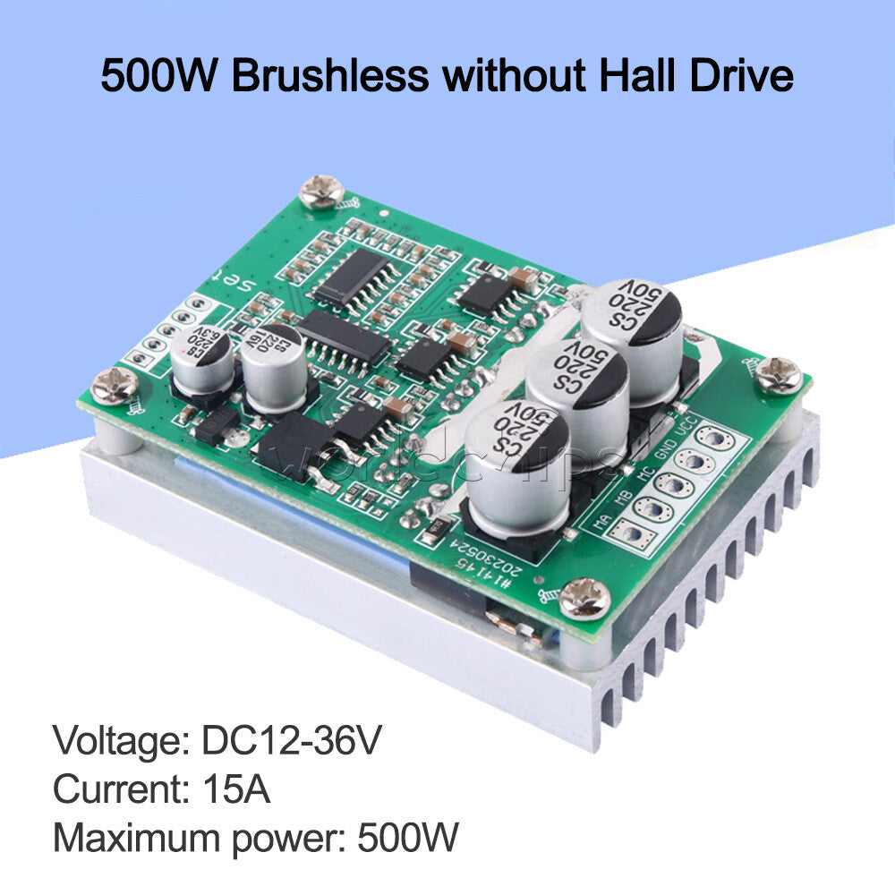 BLDC DC12V-36V 500W Brushless Motor Speed Controller PWM Hall-less Motor Control