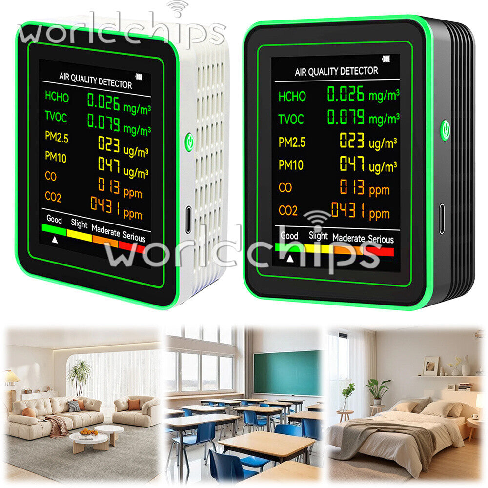 6-in-1 pm2.5 Carbon Dioxide Detector TV OC CO2 Air Quality Monitor Tester Type-C