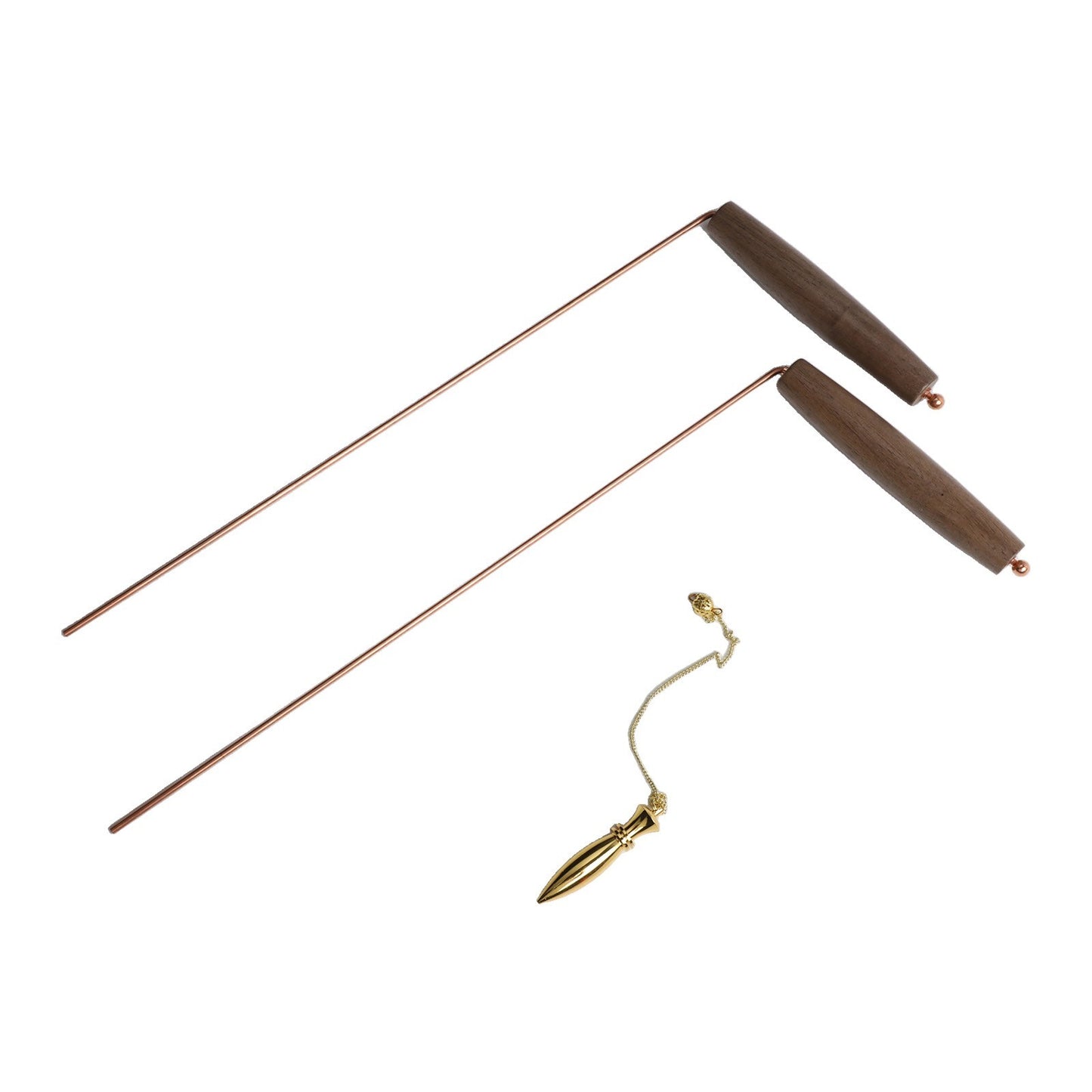 Natural Walnut Handle Dowsing Rod Set with Solid Brass Pendulum for Divination