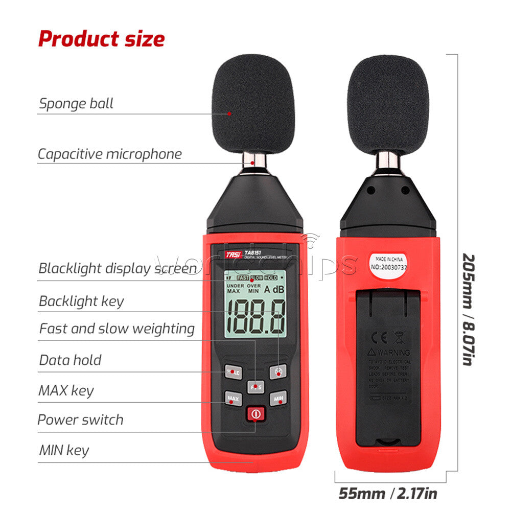 TA8151 Digital Sound Level Meter Noise Tester Sound Detector Monitor 30-130dB