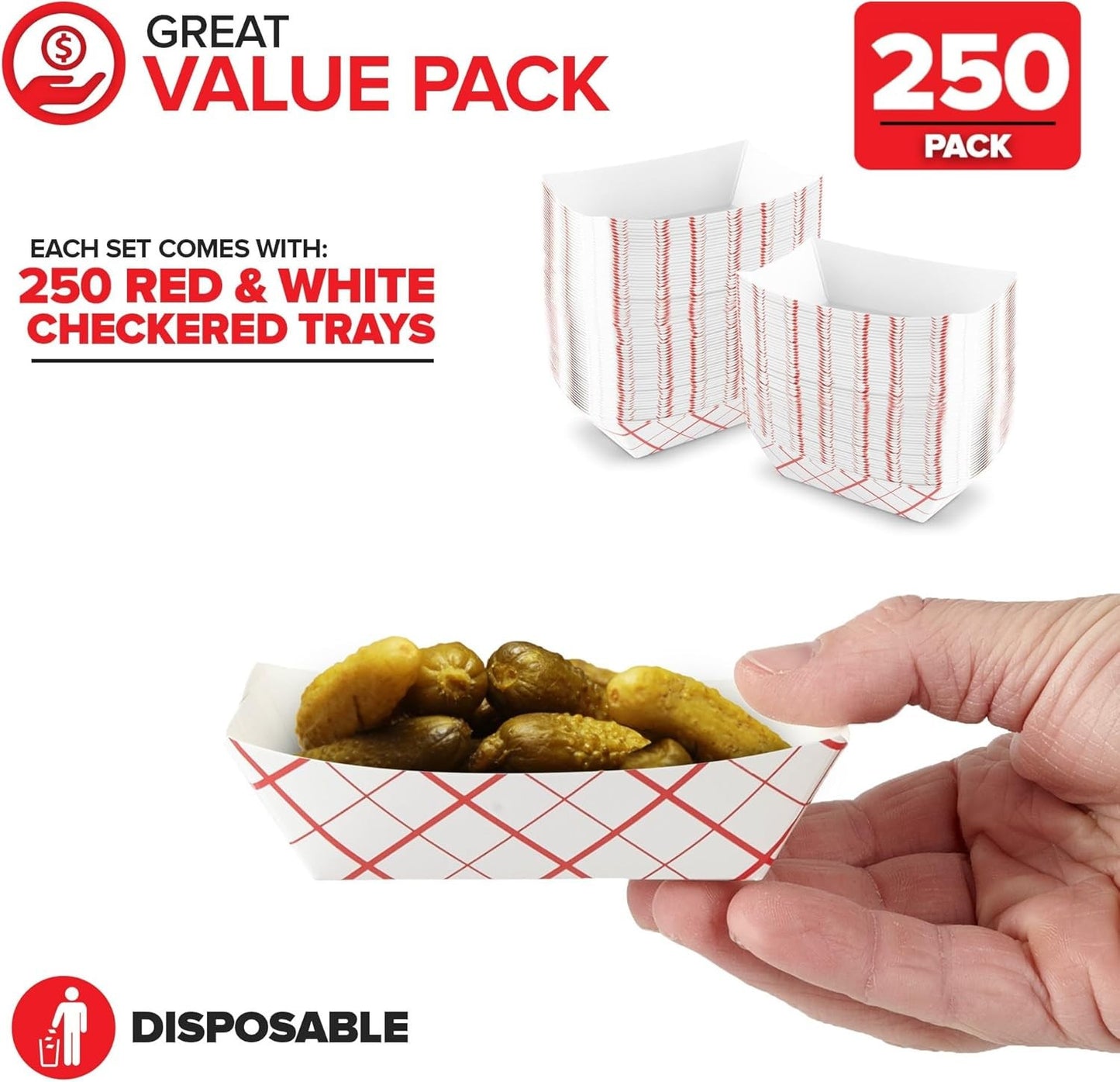 Mini Tiny Paper Food Boats (250 Pack) .25 Lb Disposable Red & White Checkered Pa