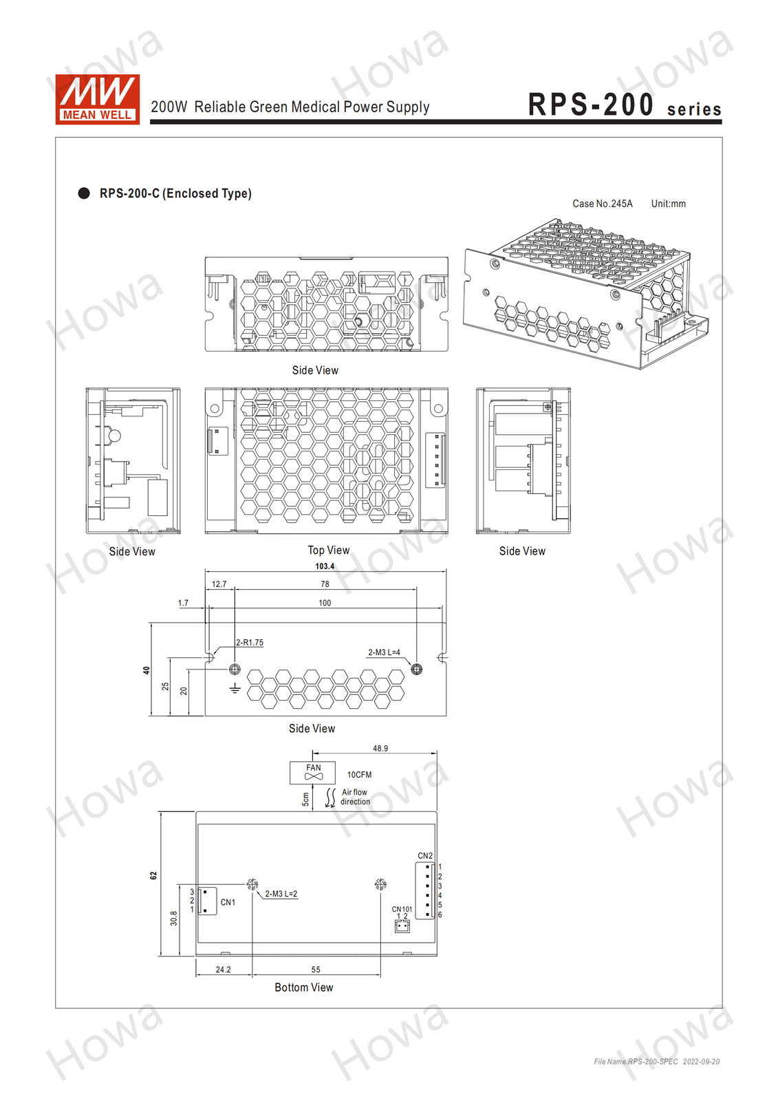 Mean Well RPS-200 Switching Power Supply Medical PCB Type 200W 12V15V24V48V27