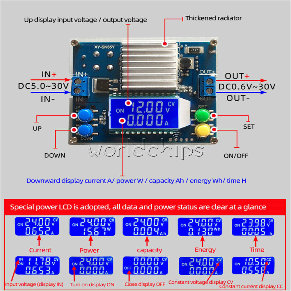 Adjustable Regulated Automatic Boost Buck Converter CC CV Solar Charging  Module