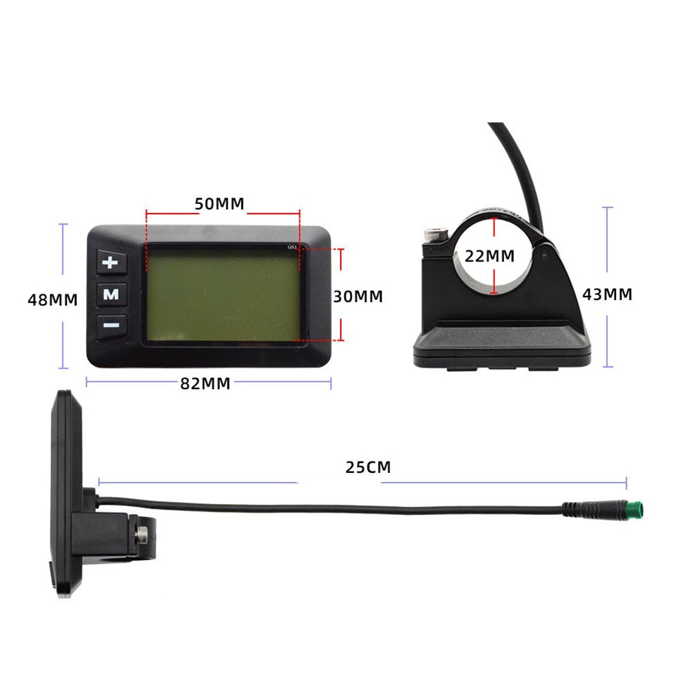 Robust E Bike LCD Display 24V 36V 48V with Waterproof 5 Pins Interface Cable