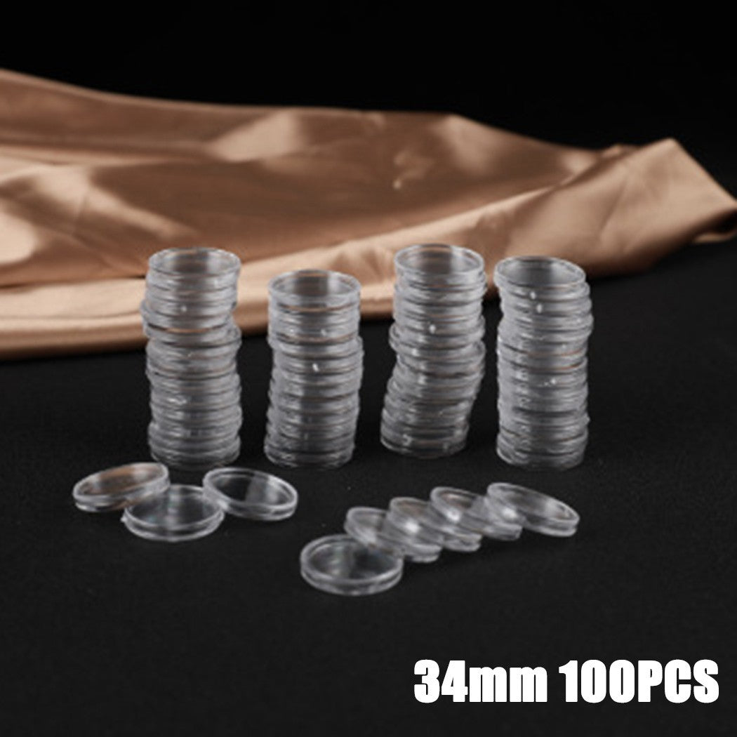 100Pcs Coin Case Holders 34mm Clear Plastic Capsules for Safe Coin Preservation