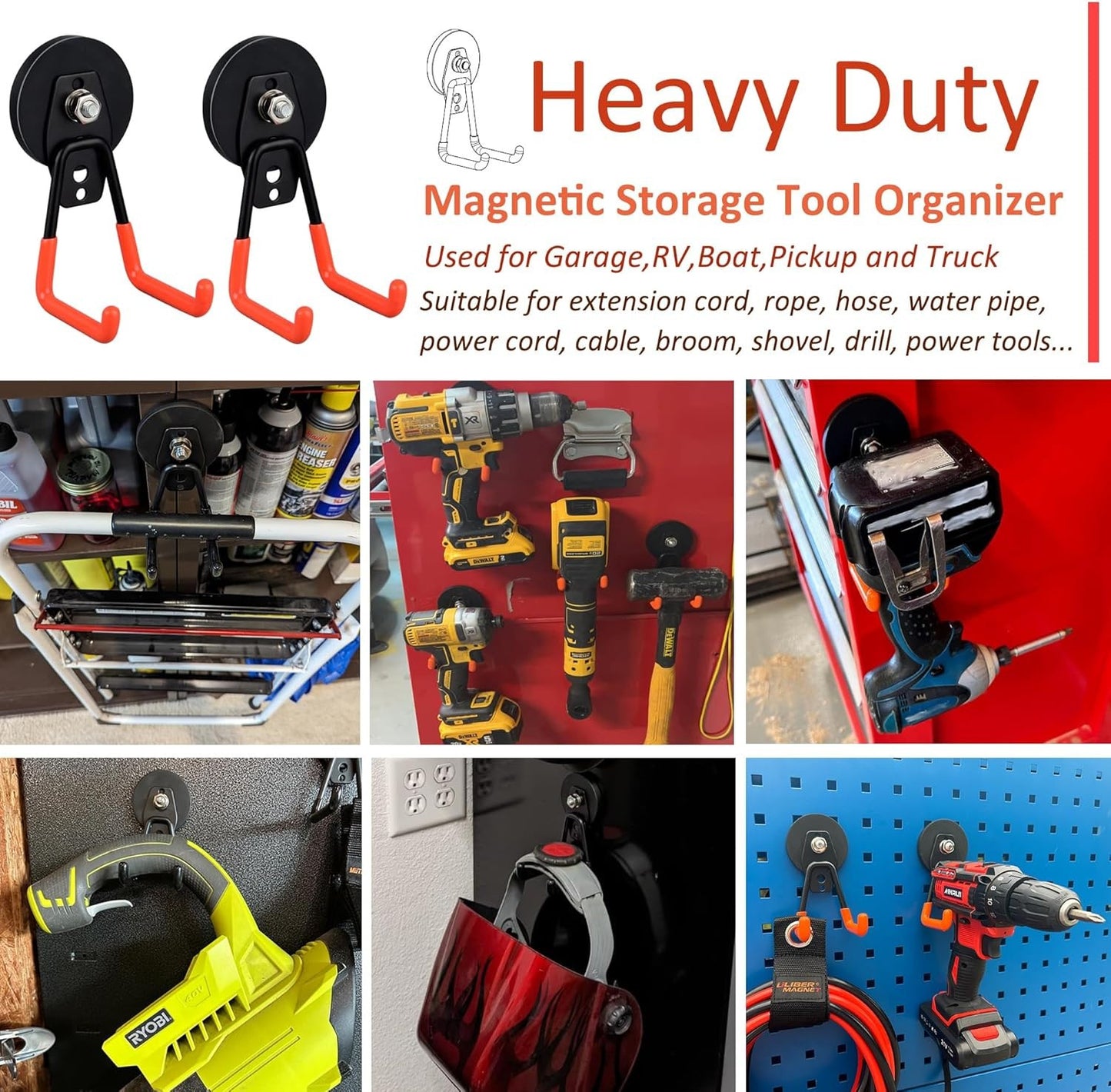 ULIBERMAGNET Heavy Duty Magnetic Garage Hooks,4 Pack Strong Large Magnet Hooks f