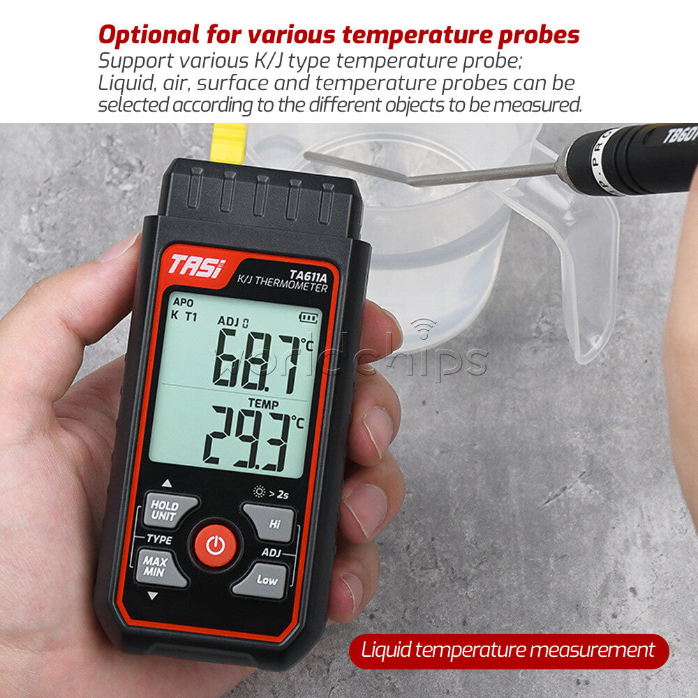 TASI TA611A/B Digital Thermocouple K/J Thermometer Contact Temperature Tester