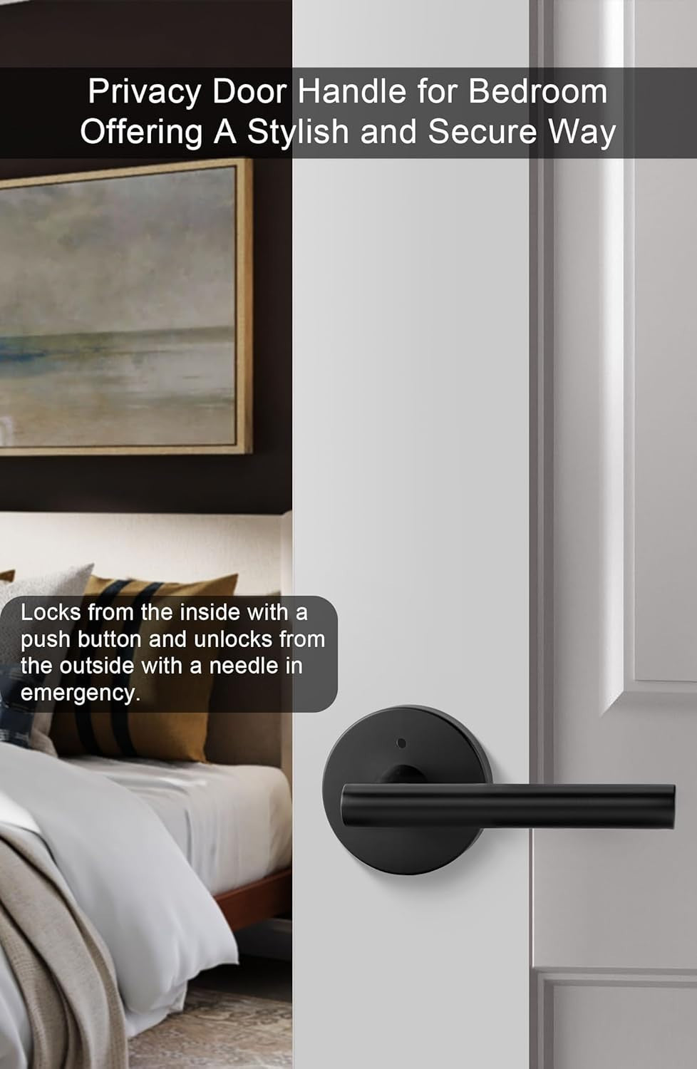 6-Pack Matte Black Interior Door Handles, Zinc Alloy Heavy Duty Privacy Levers