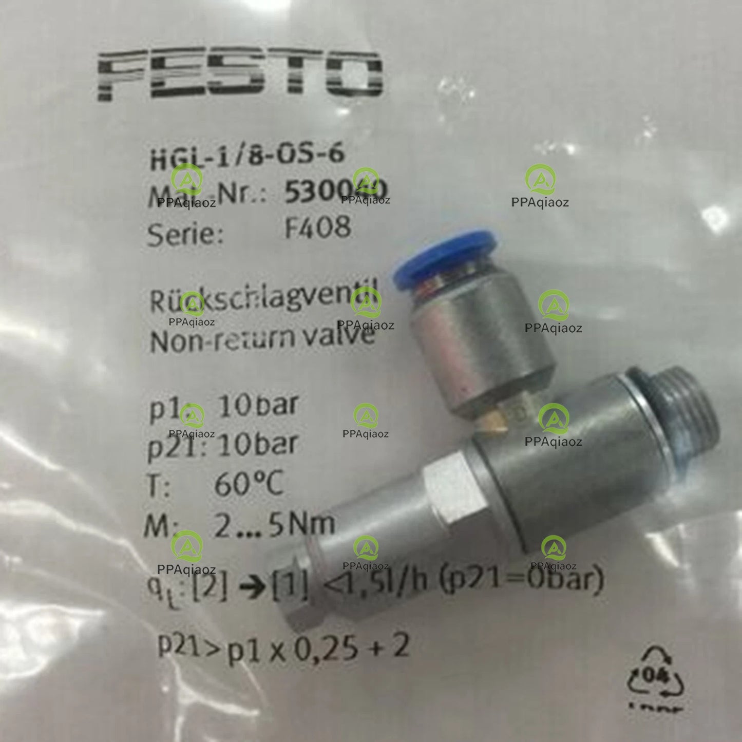 1PCS  FESTO HGL-1/8-QS-6 530040 Check Valve Free Shipping