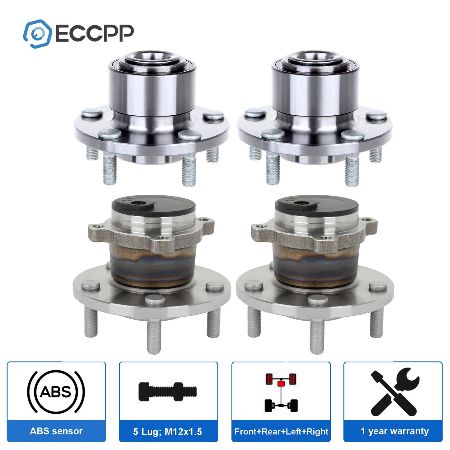 4X Wheel Hub Bearings Assembly Front Rear For 2004-2005 Mazda 3 2.0L 2.3L w/ ABS