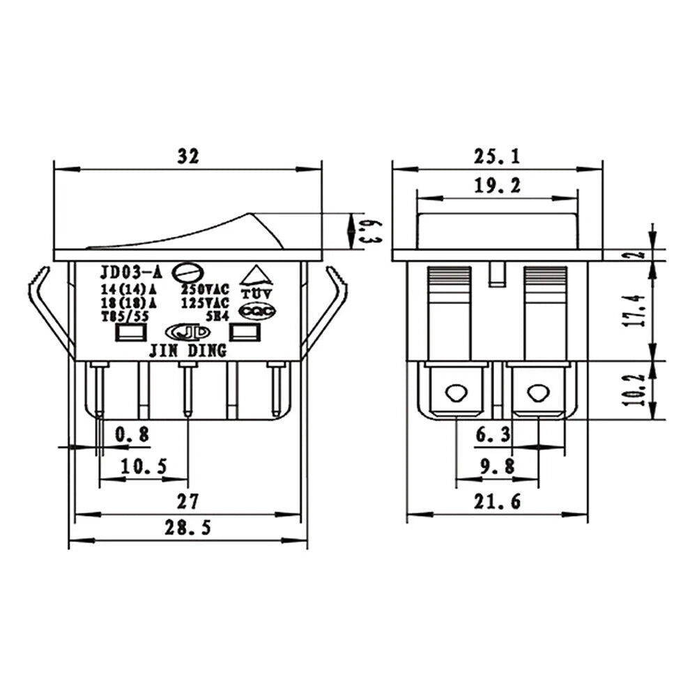 2pcs Rocker Switch JD03-A1 6Pin 125/250V 30A Inverter Welding Machine button