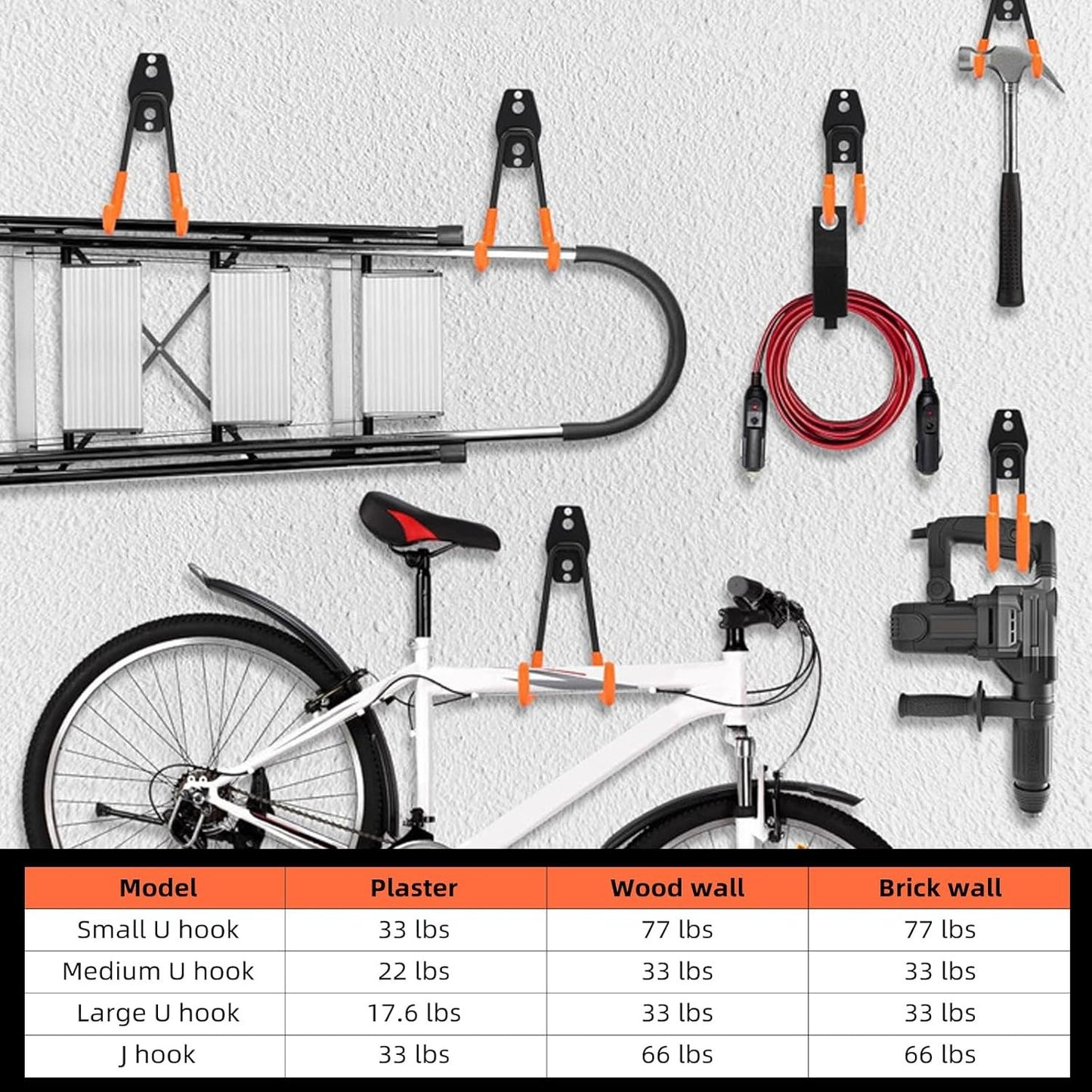 Garage Hooks, 4 Pack 7.7Inch Large Square Wall Hooks for Hanging Heavy Duty Ladd