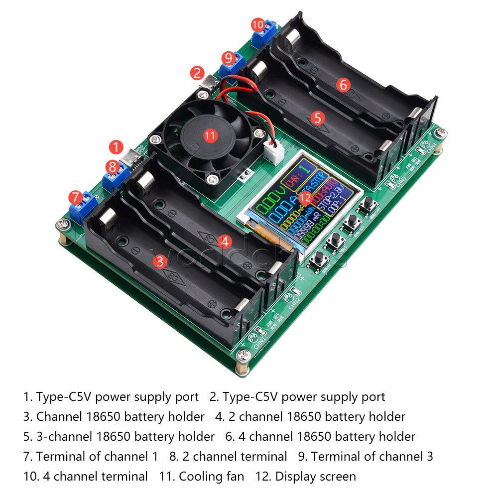 4Channel 18650 Battery Capacity Resistance Tester Auto Charging Discharge Module