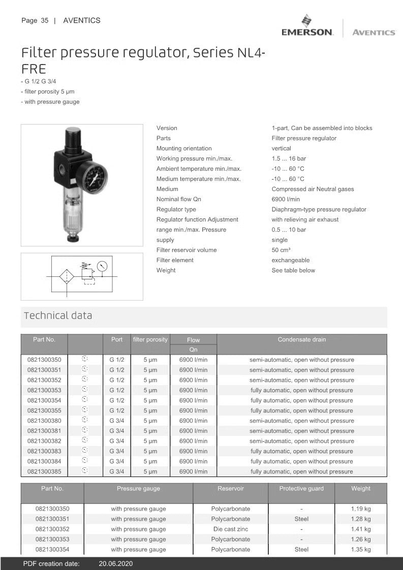 1pcs  AVENTICS Pressure Filter NL4-FRE Series 0821300351