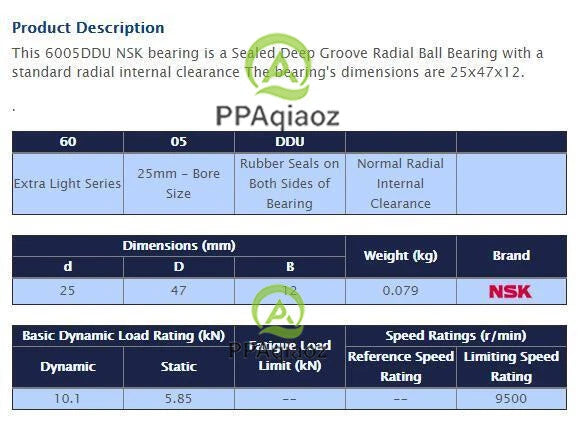 1PC NSK 6005 DDU Deep Groove Radial Ball Bearing 25x47x12mm #P
