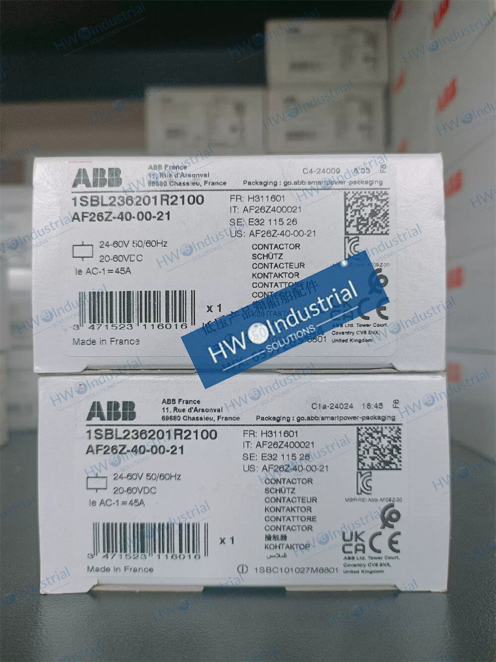 1/Piece AF26Z-40-00-21 Coil 24-60VAC/DC ABB DC AC Contactor