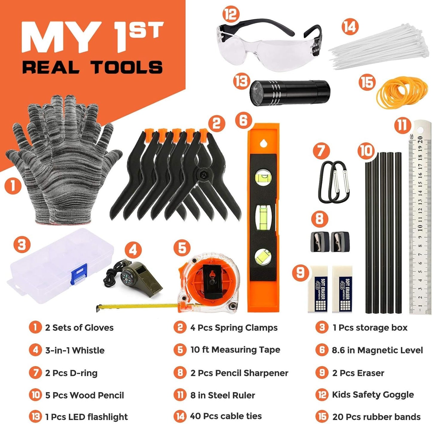 95-Piece Kids Real Tool Set, Includes Tool Belt & Bag, for DIY & Learning