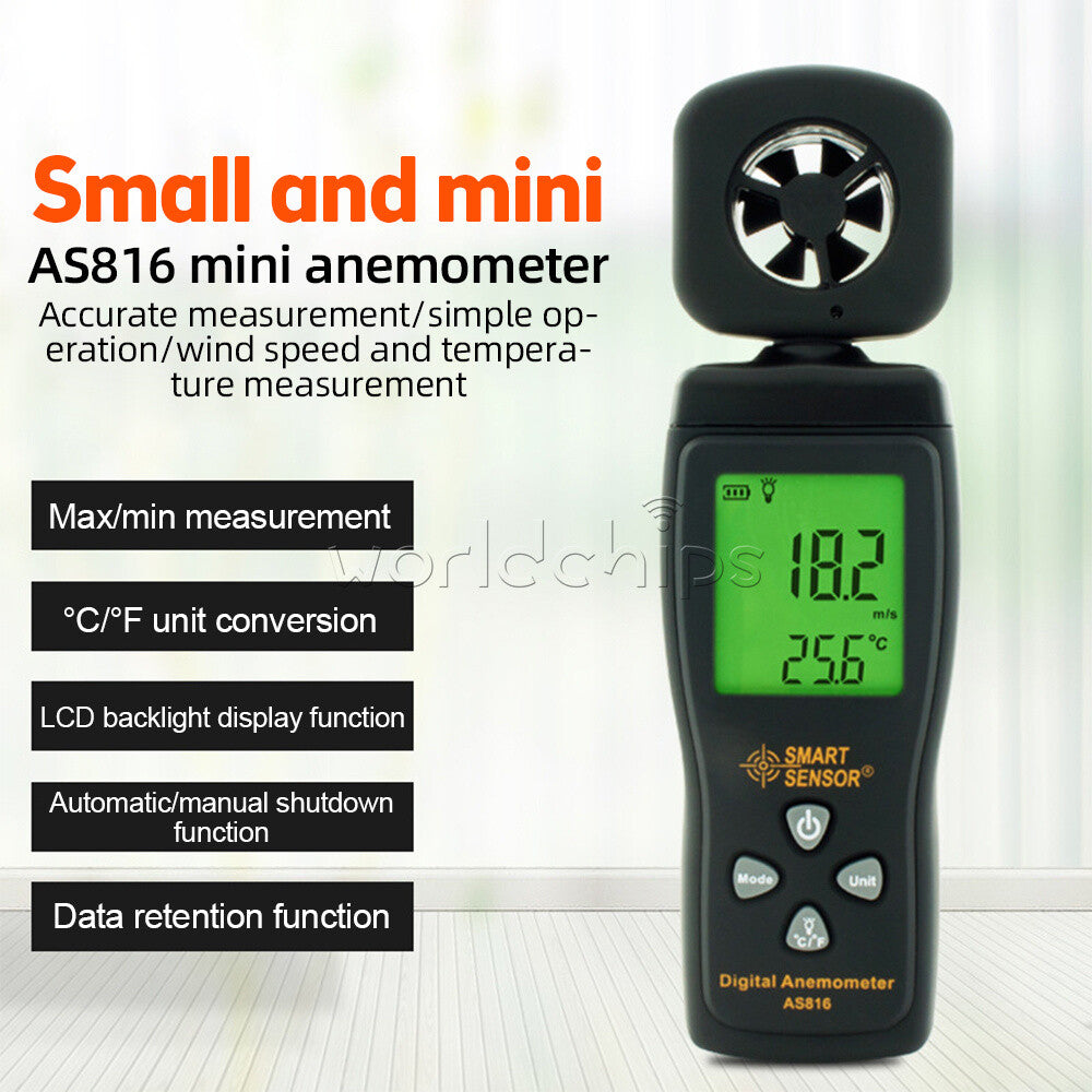 AS816 Anemograph Air Flow Meter Anemometer Handheld Digital Wind Speed Measure