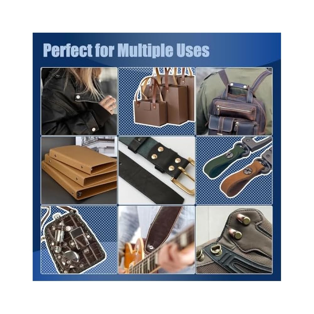 130 Sets Chicago Screws Leather Rivets Kit, Gunmetal Black, 7 Sizes