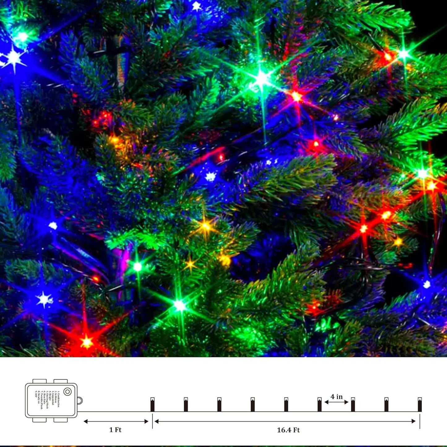 Battery Operated Christmas Lights - 4 Pack Total 66Ft 200 Leds Multicolor Christ
