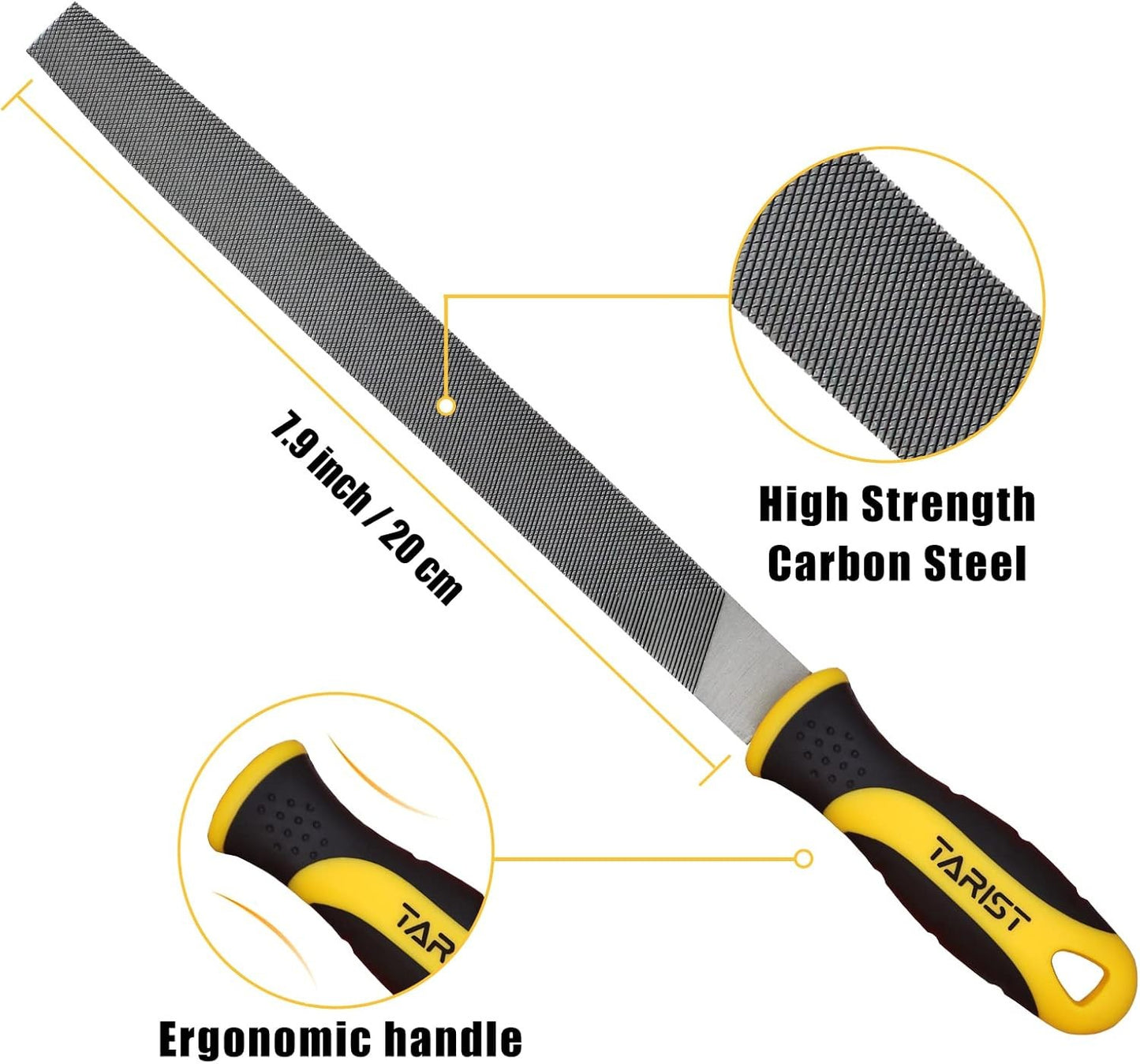 Metal File Set, 3-Piece, 8-Inch,Professional Carbon Steel File, Includes Flat/Ha