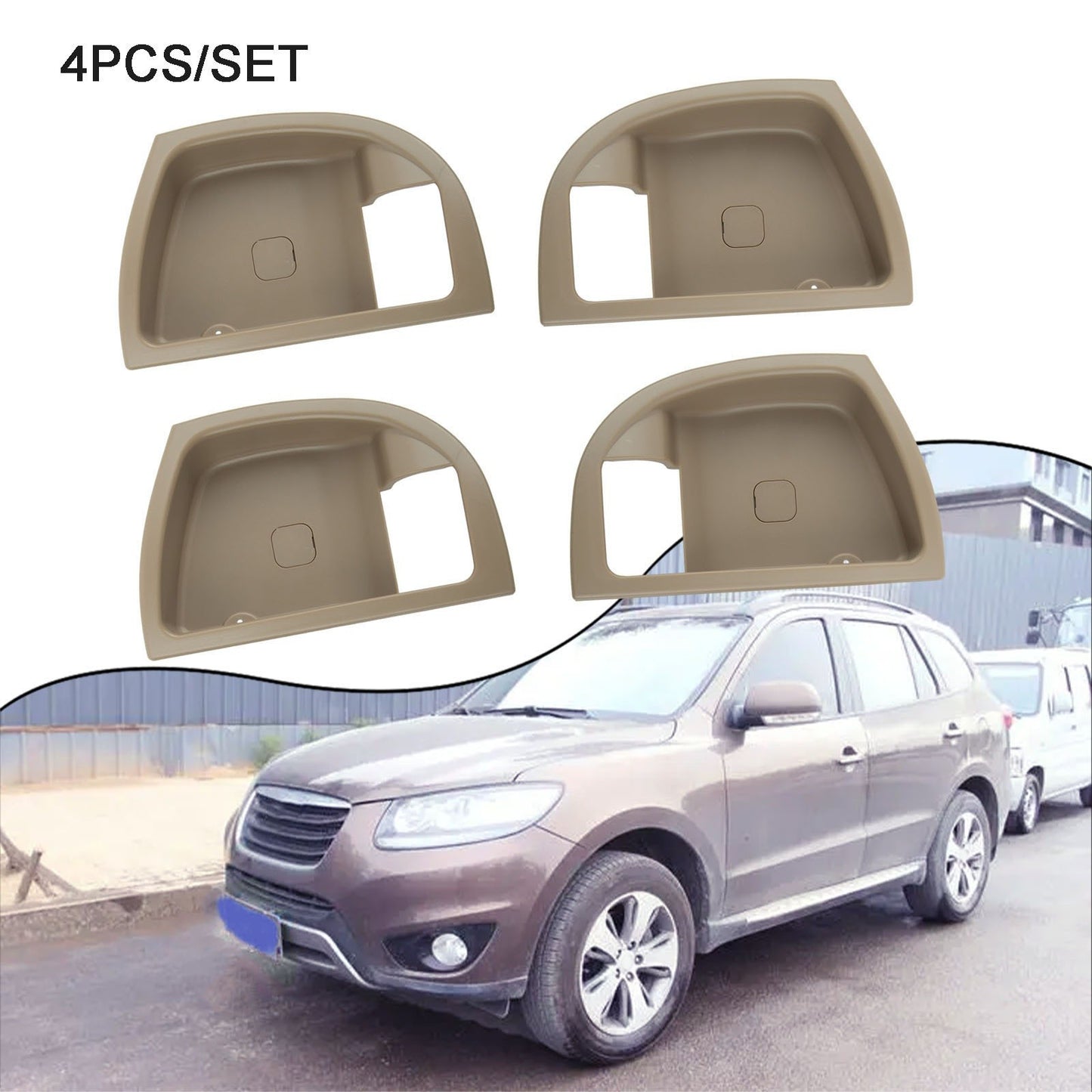 4Pcs Inside Door Handle Trim Cover Beige L & R For Hyundai Santa Fe 2007-2012