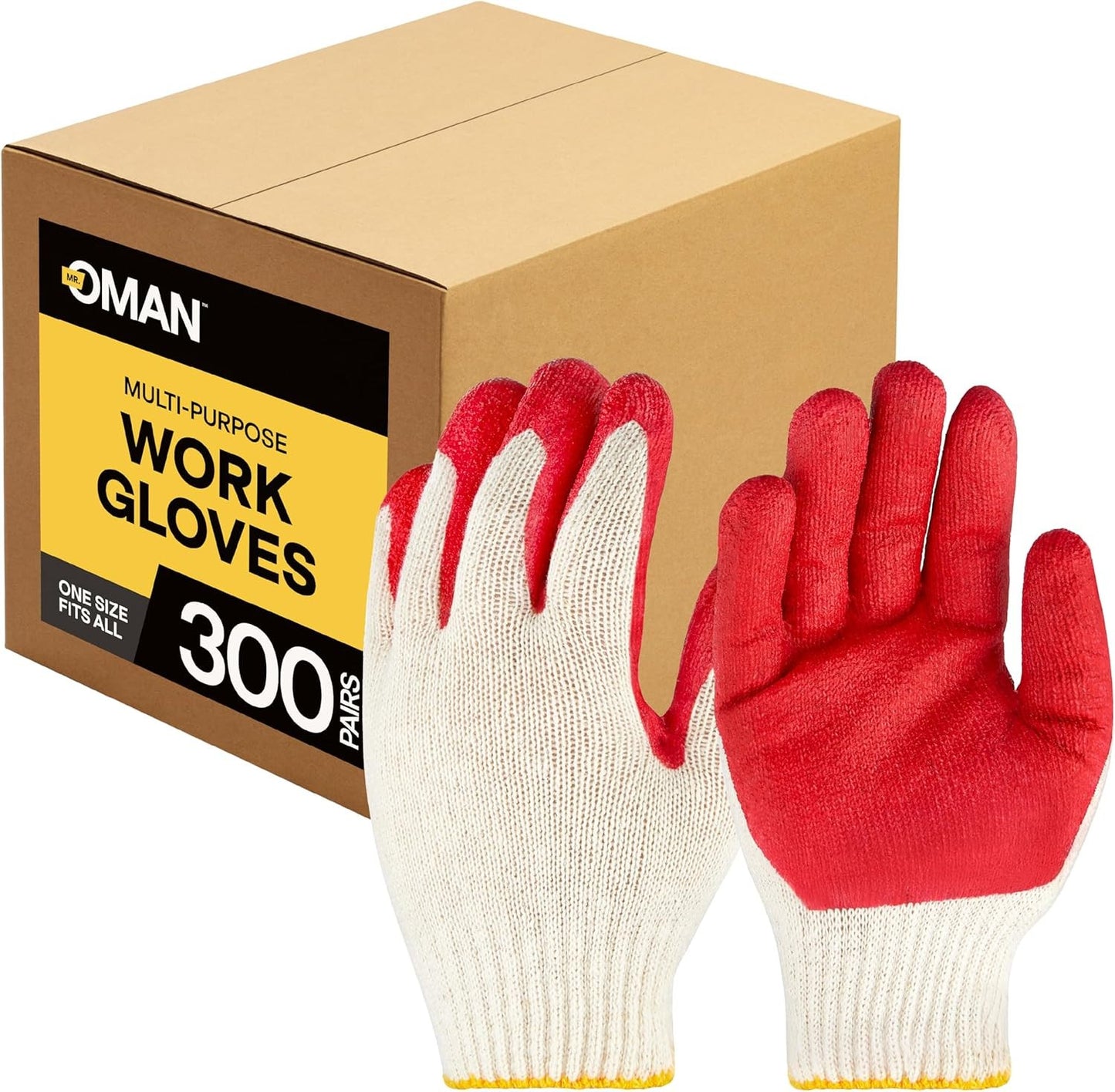 Red Palm Latex Work Gloves, Cotton/Polyester Shell, Durable