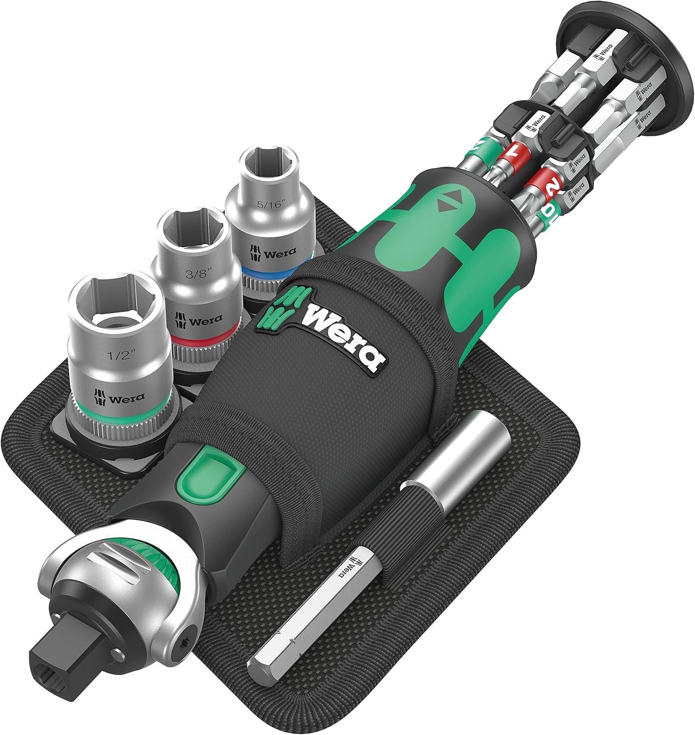 8009 Zyklop Pocket Ratchet Set - Imperial 2, 18 Pieces, Black Green, Compact