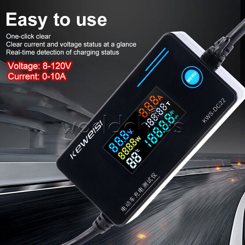 Electric Vehicle Charger Detector Voltage Current Meter Power Temp Tester 8-120V