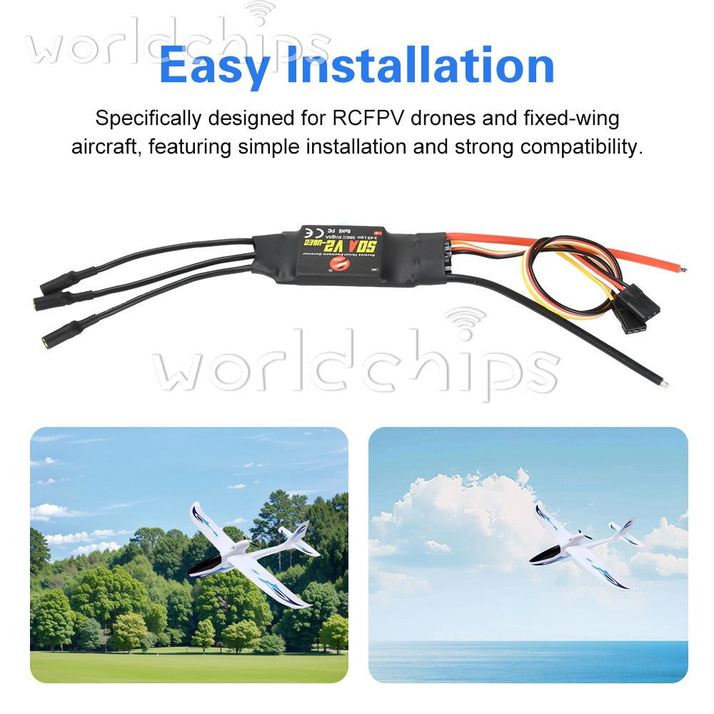 40A 50A Brushless ESC Electronic Speed Controller 3-4S for RC FPV Fixed-Wing