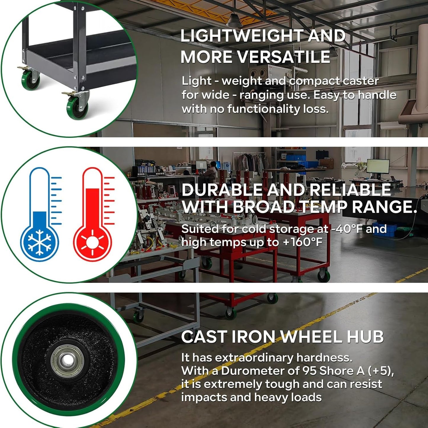 4" Industrial Caster Wheels, Heavy Duty - Polyurethane, Non-Marking, Set of 4