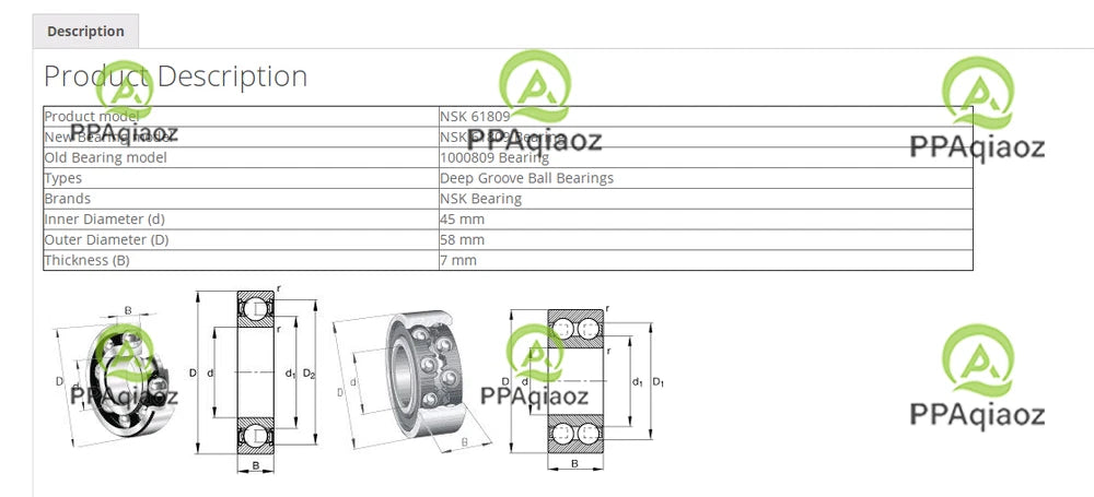1PC NSK 61809 ZZ Deep Groove Ball Bearings 45x58x7mm. #P
