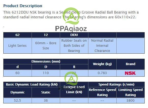 1PC NSK 6212 DDU Deep Groove Radial Ball Bearing 60x110x22mm #P