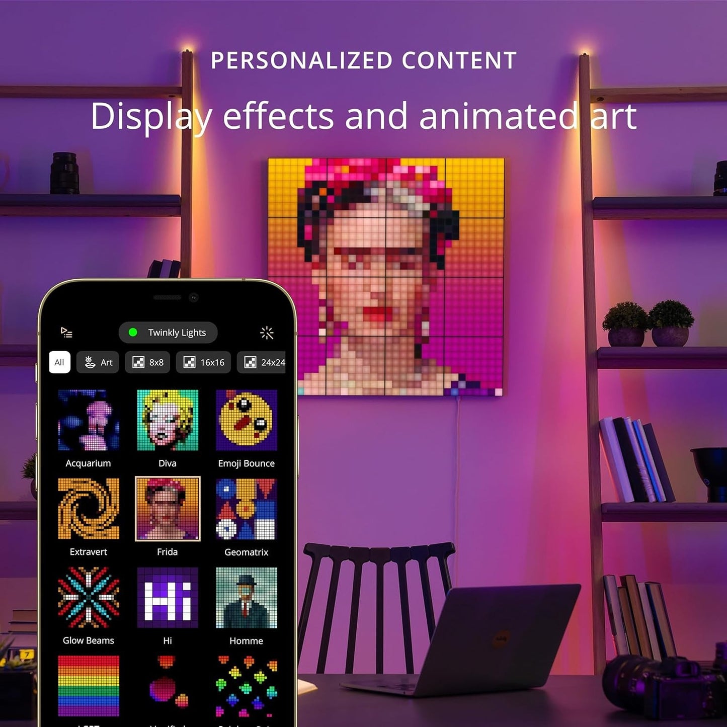 App-Controlled LED Wall Panels, Squares Kit, 64 RGB Pixels, 16M Colors