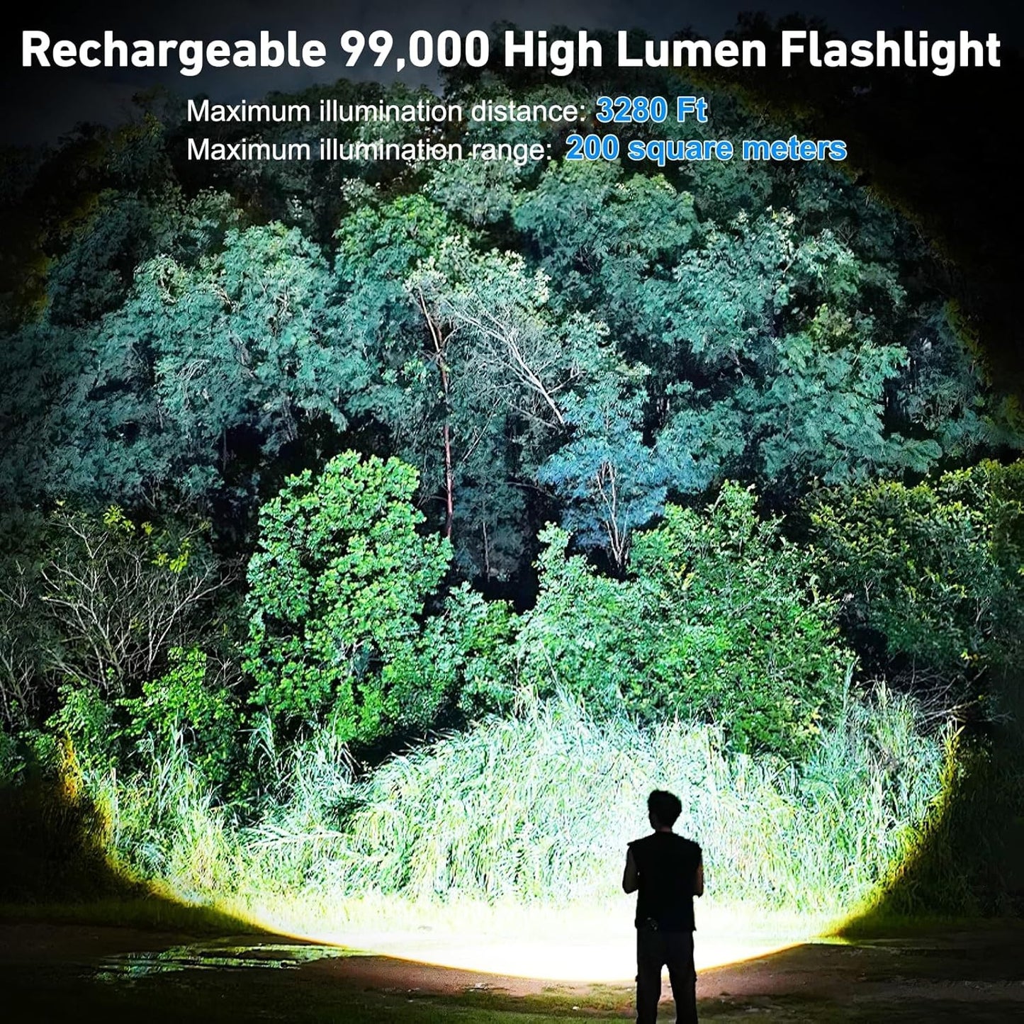2-Pack Rechargeable Flashlight, 99,000 Lumen, 5 Modes, IPX7 Waterproof
