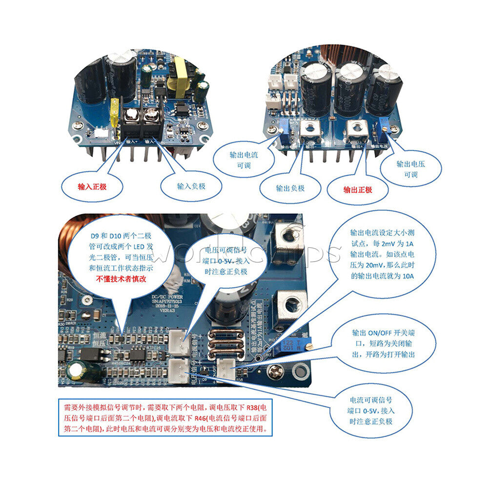 DC-DC Buck Converter Step-Down Power Supply Module in 20~70V Out 2.5-58V 30A