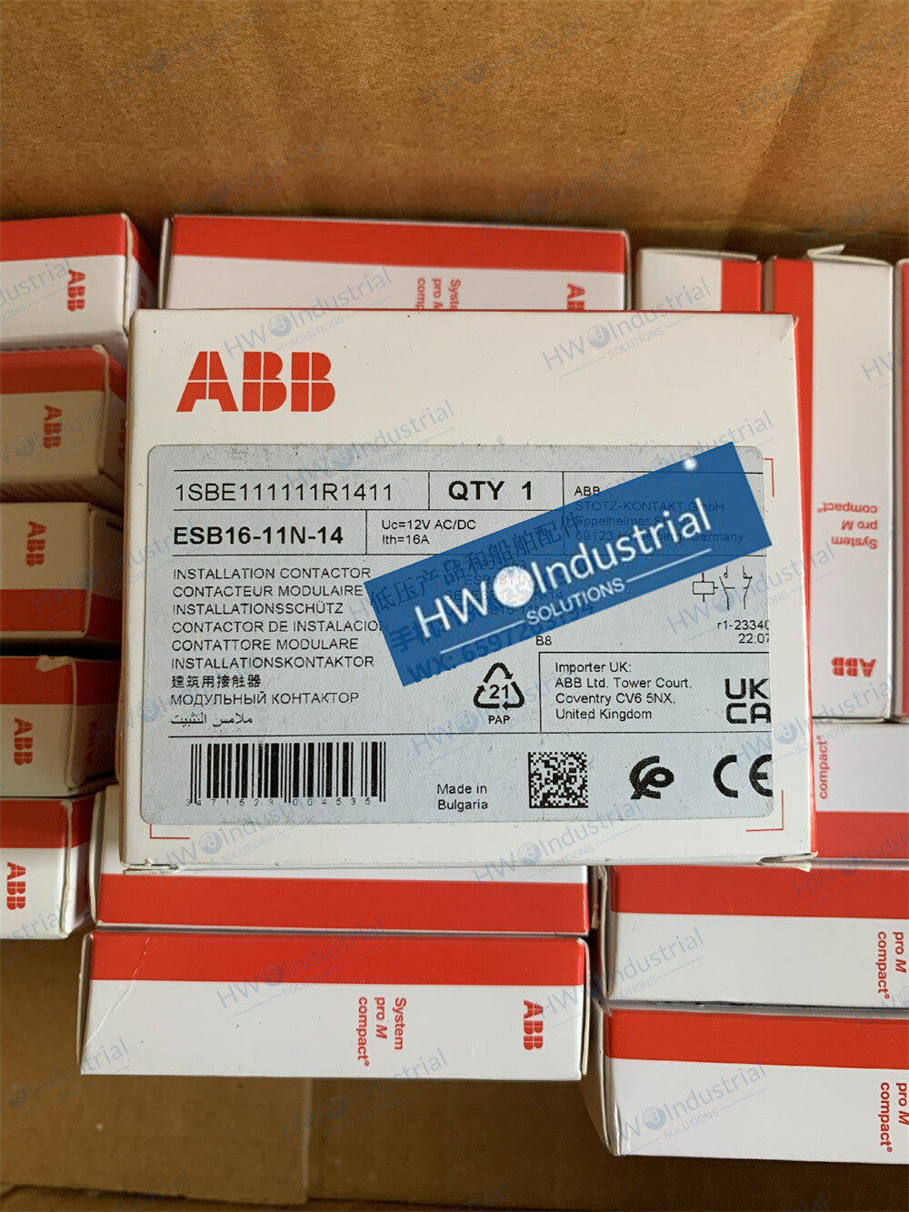 1/Piece ESB16-11N-14 Coil Voltage 12VAC/DC ABB Building Contactor