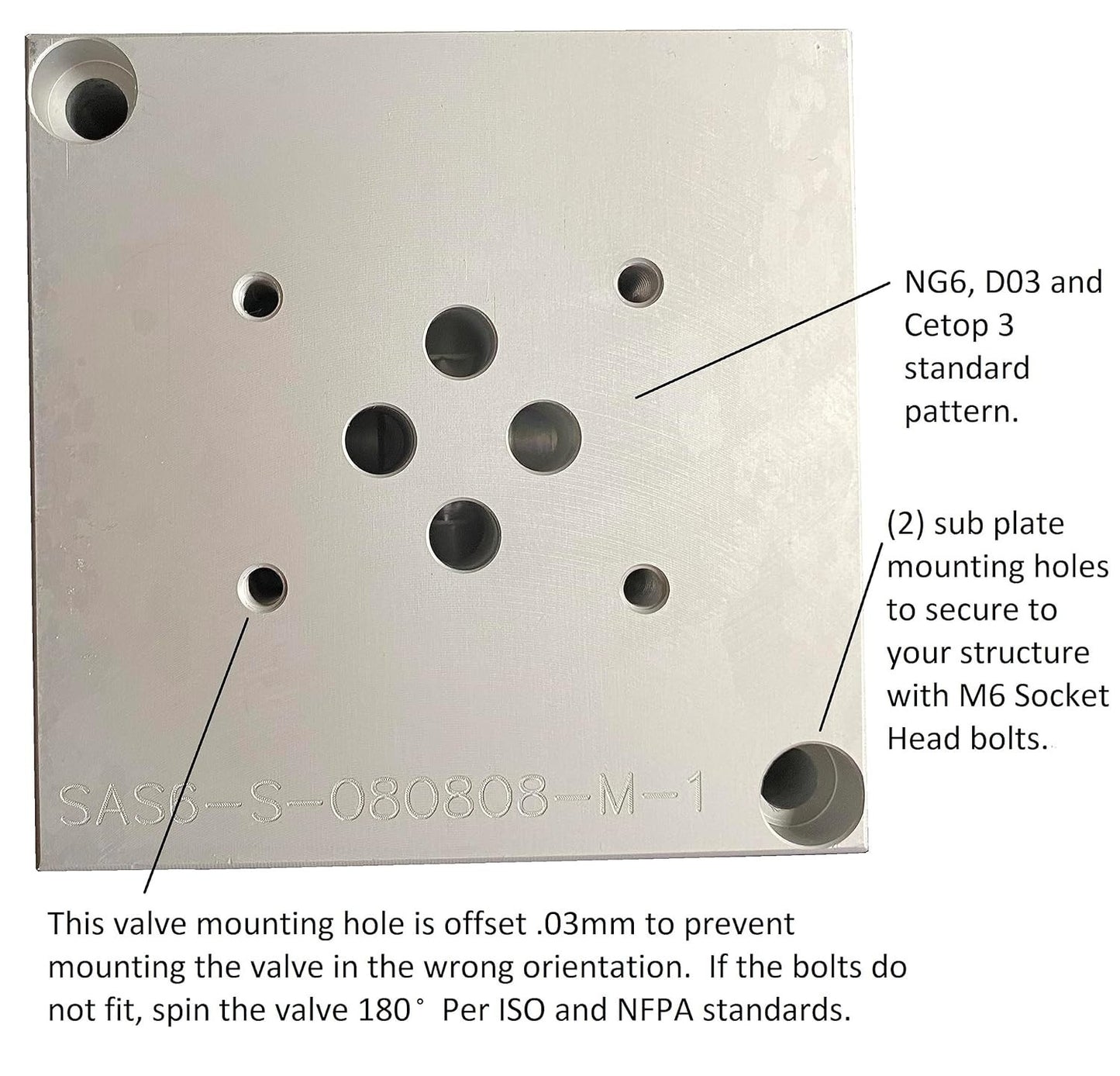 Universal Hydraulic Valve Mounting Sub Plate - D03 NG6, SAE -8 Ports