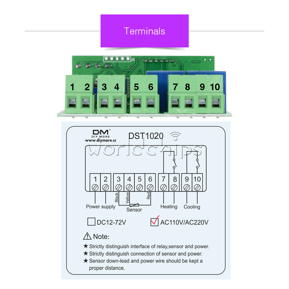 AC110-230V Digital DST1020 Dual Display Thermostat Temperature Controll  DS18B20