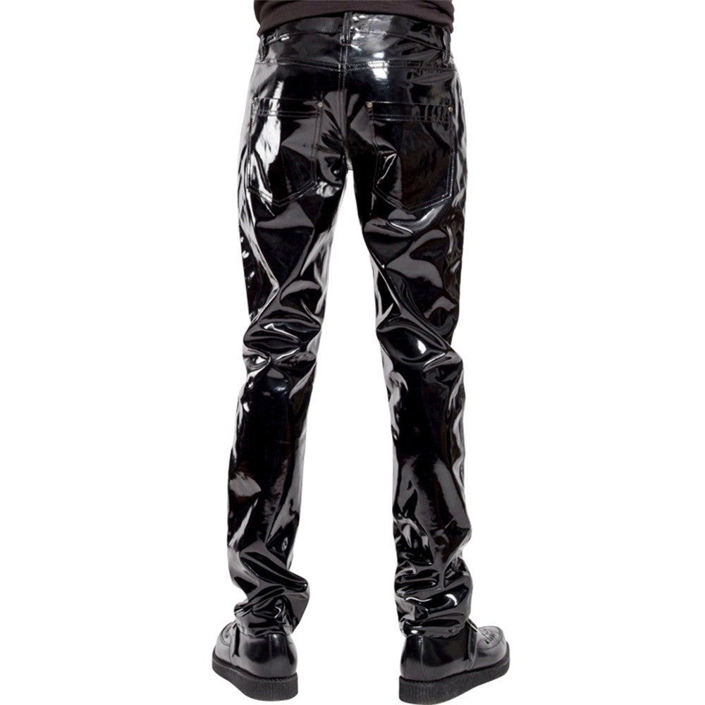 Men Faux Leather PVC Pants Trousers Long Shiny Clubwear Punk Gothic Black Pants