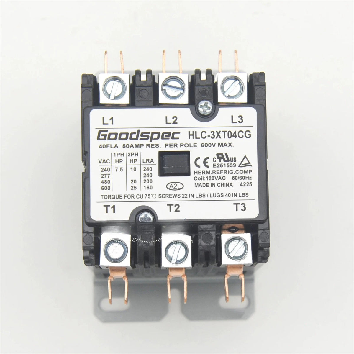 1PCS FOR Goodspec air conditioner AC contactor relay HLC3-XT04CG 40A coil 120VAC