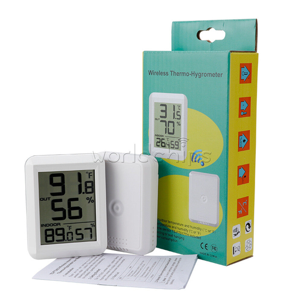 433MHz Digital Wireless Indoor Outdoor Thermo-Hygrometer Humidity Meter White