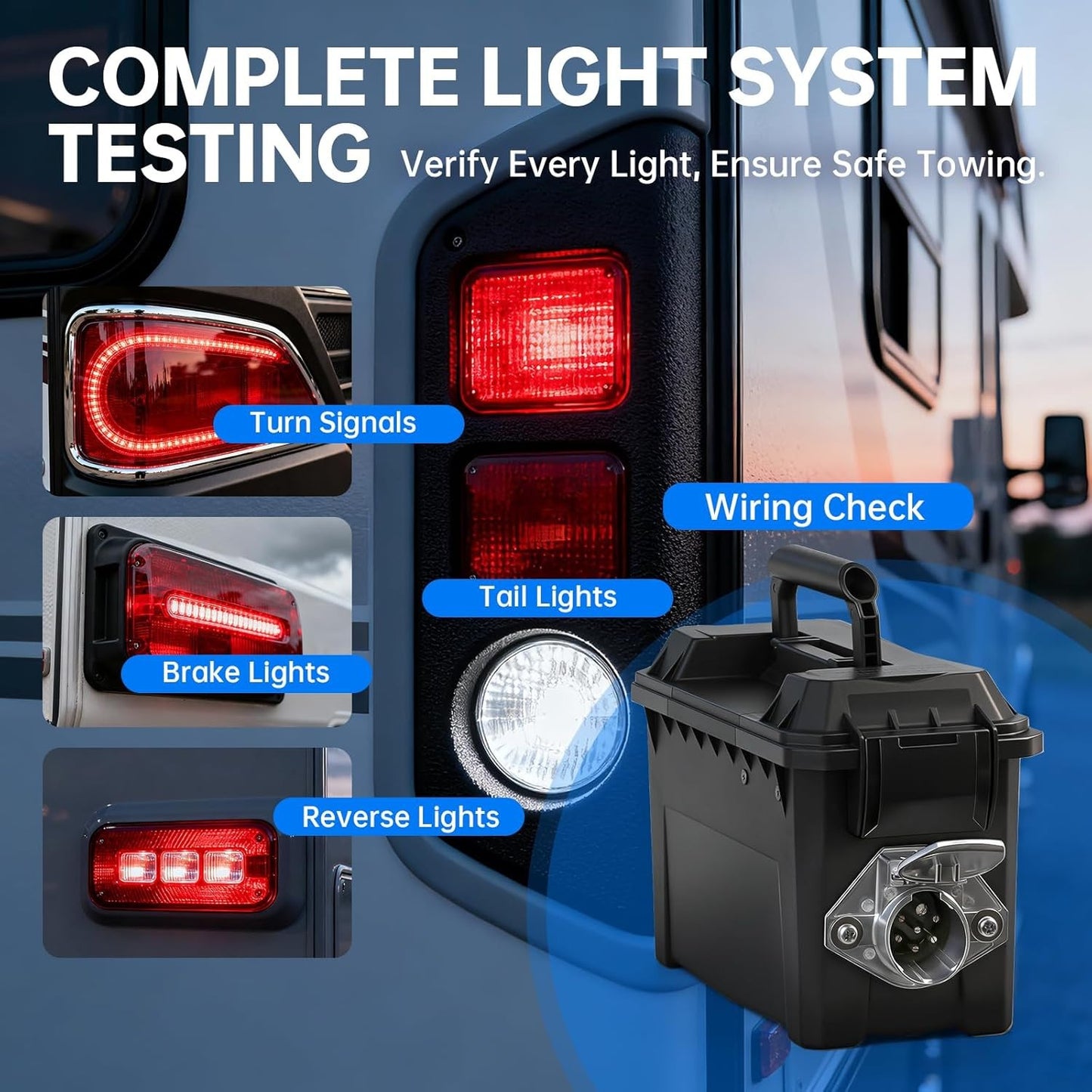 Trailer Light Tester Box with 12V Battery, Bluetooth App Control, IP68 Case