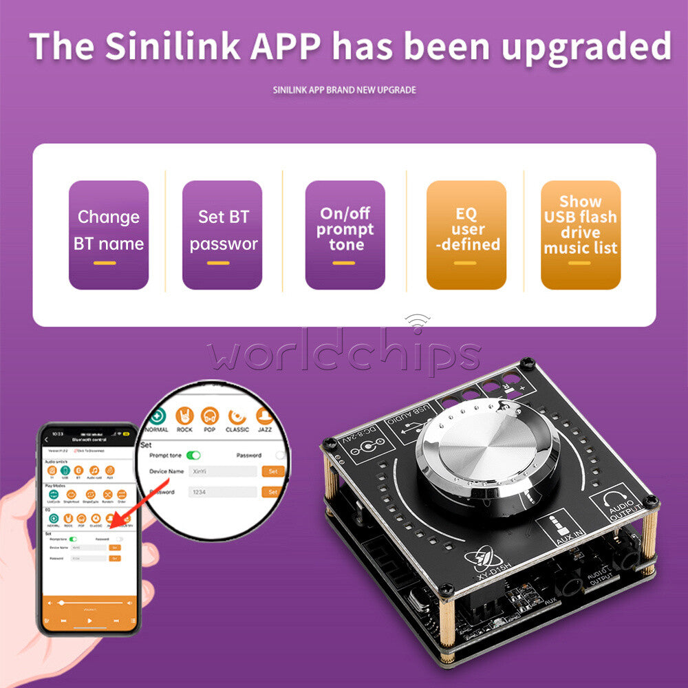 XY-D15H APP Control Bluetooth Digital Power Audio Amplifier Board Colorful Light