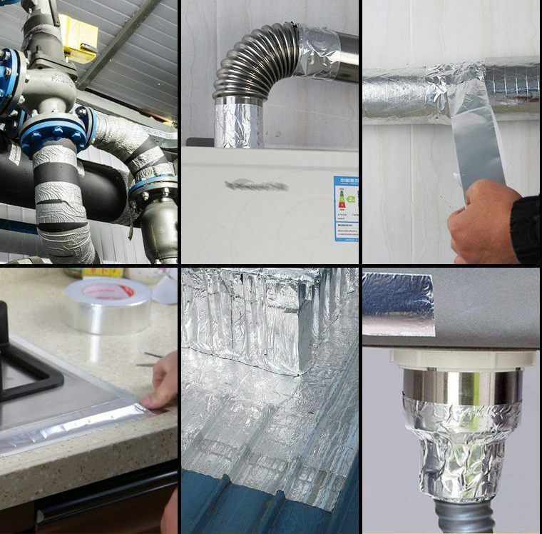 Al-Foil Tape Thermal Resist Duct Pipe Sealant Range Hood Adhesive Sealing Repair